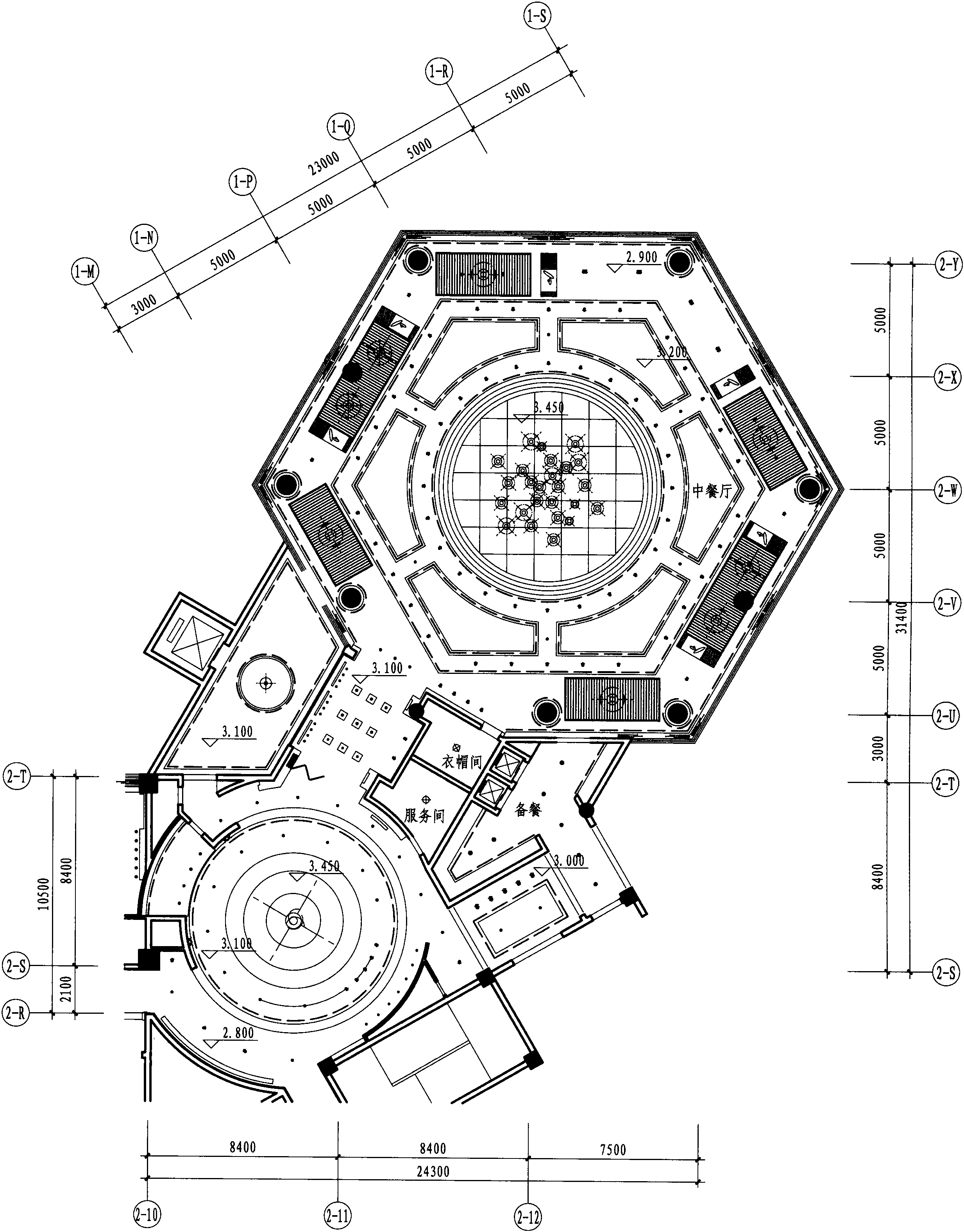 地下一层中餐厅天花布置图 1:200